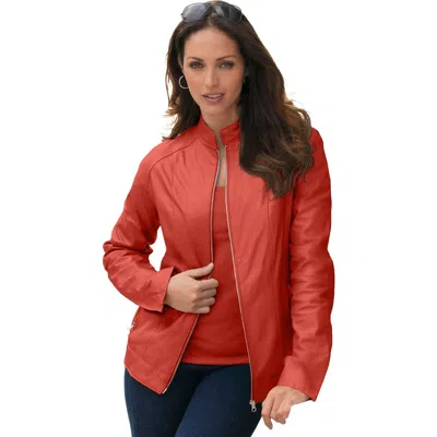 Jessica London Zip Front Leather Jacket In Red