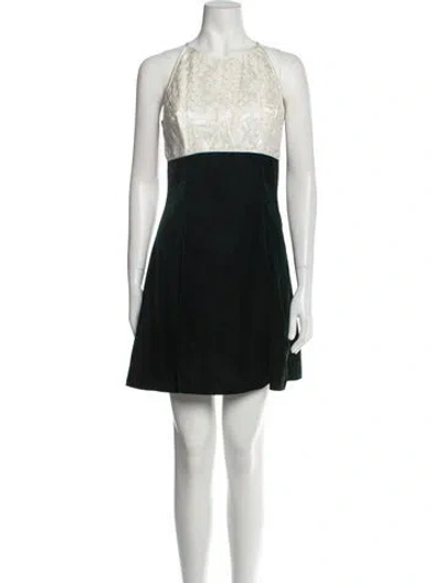 Pre-owned Jessica Mcclintock Crew Neck Mini Dress In Green