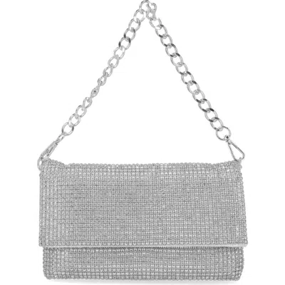 Jessica Mcclintock Emmalee Rhinestone Flap Bag In Silver/white