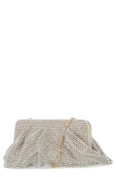 Jessica Mcclintock Imitation Pearl & Rhinestone Mesh Clutch In Gold