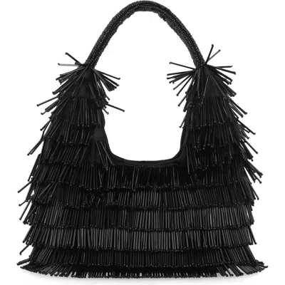 Jessica Mcclintock Jelena Beaded Hobo Shoulder Bag In Black