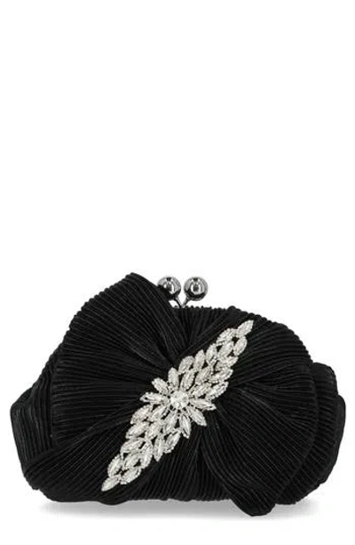 Jessica Mcclintock Juliette Pleat Frame Embellished Clutch In Black