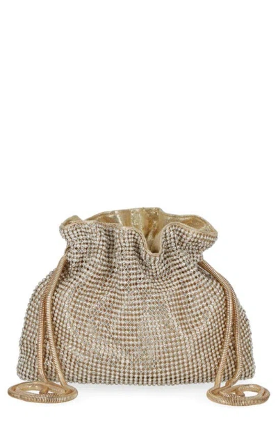 Jessica Mcclintock Maxine Drawstring Rhinestone Clutch In Light Gold