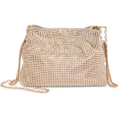 Jessica Mcclintock Maxine Rhinestone Mesh Bucket Clutch In Honey Ab