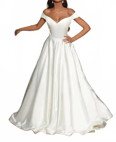 Jessica Mcclintock Off Shoulder Gown In Ivory In White