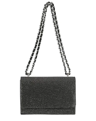 Jessica Mcclintock Rosie Flap Crystal Mesh Clutch In Black