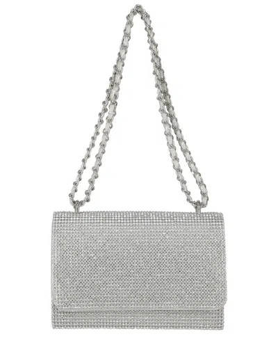 Jessica Mcclintock Rosie Flap Crystal Mesh Clutch In Silver