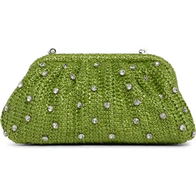 Jessica Mcclintock Violetta Rhinestone Studded Straw Frame Clutch In Purple