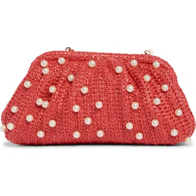 Jessica Mcclintock Violetta Rhinestone Studded Straw Frame Clutch In White
