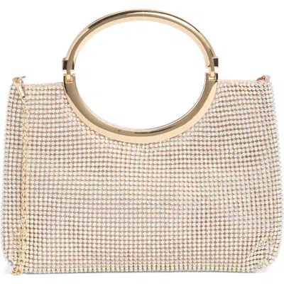 Jessica Mcclintock Zinia Crystal Mesh Ring Top Handle Bag In Honey