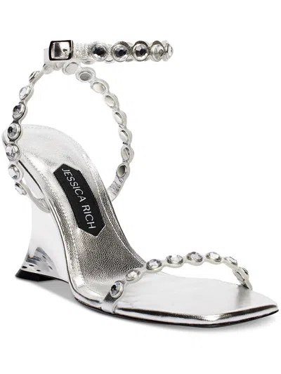 Jessica Rich Diamond Wedge Womens Slip On Open Toe Slingback Heels In Silver