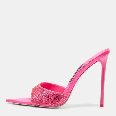 Pre-owned Jessica Rich Fuchsia Satin Imani Slide Sandals Size 37 In Pink