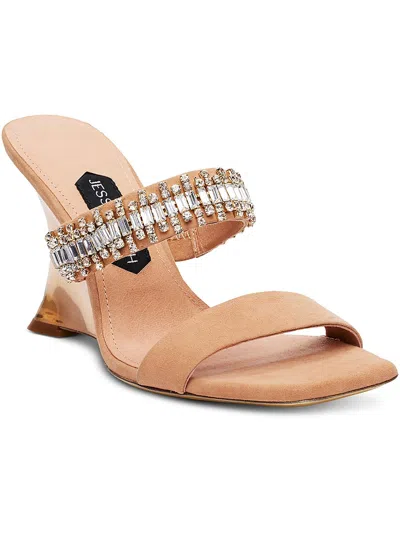 Jessica Rich Gem Wedge Womens Leather Open Toe Mule Sandals In Brown