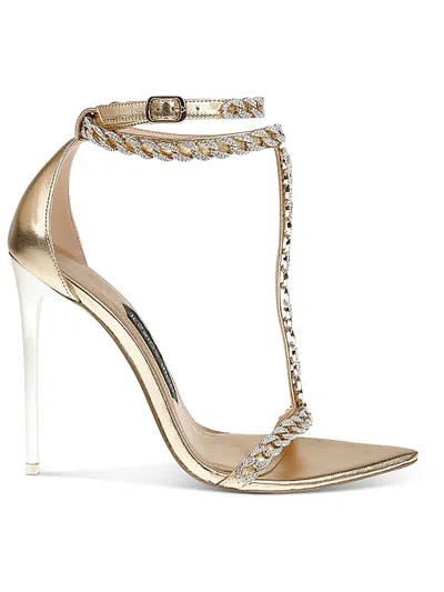 Jessica Rich Luxe Sandal Womens Leather Strappy Heels In Gold