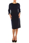 Jessica Rose Pompom Trim Bell Sleeve Sheath Dress In Navy In Blue