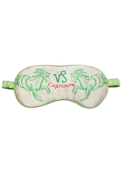 Jessica Russell Flint Capricorn Printed Silk-satin Eye Mask In Green