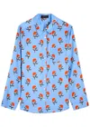 Jessica Russell Flint Juipur Printed Stretch-silk Pyjama Shirt In Blue