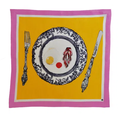Jessica Russell Flint Linen Table Napkin - Egg & Bacon In Yellow