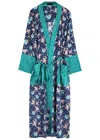 Jessica Russell Flint Pegasus Printed Stretch-silk Robe In Blue