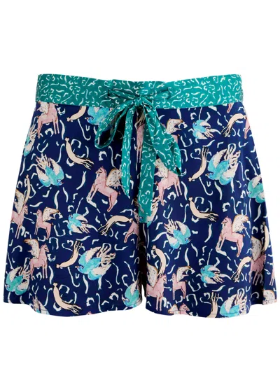 Jessica Russell Flint Pegasus Stretch-silk Pyjama Shorts In Blue