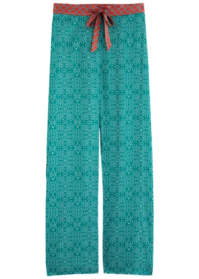 Jessica Russell Flint Teal Stars Stretch-silk Pyjama Trousers
