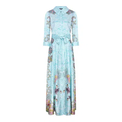 Jessica Russell Flint Women's Blue Belted Maxi Shirt Dress / Floral Medley