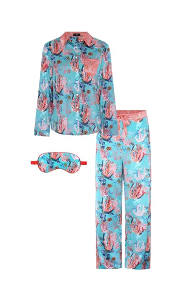 Jessica Russell Flint Women's Green Pyjama & Eye Mask Set - Underwater Coral