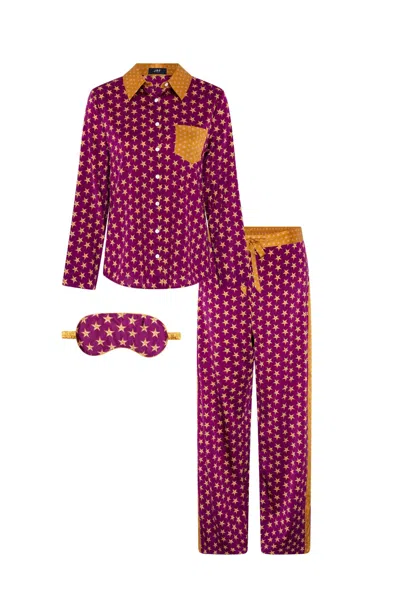 Jessica Russell Flint Women's Red Pyjama & Eye Mask Set - Burgundy Stars