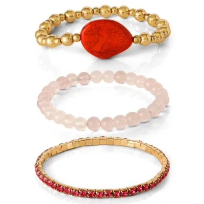 Jessica Simpson 3-piece Beaded Stretch Bracelet Set In Multi