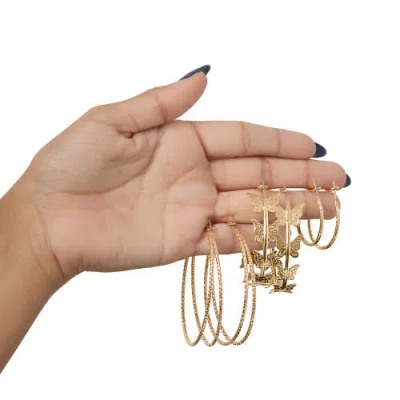 Jessica Simpson 3-piece Gold-tone Hoop Earring Set With Butterfly Details