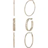 Jessica Simpson 3-piece Hoop And Chain Hoop Earring Set In Gold