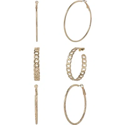 Jessica Simpson 3-piece Hoop And Chain Hoop Earring Set In Gold