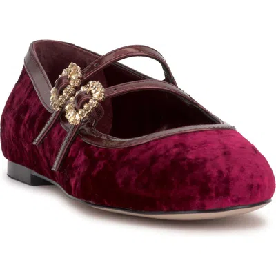 Jessica Simpson Allista Mary Jane Flat In Oxblood Crushed Velvet