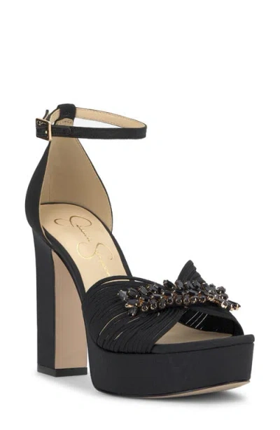 Jessica Simpson Anissia Ankle Strap Platform Pump In Black Moire Satin