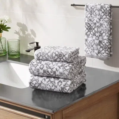 Jessica Simpson Aziza  4 Piece 100% Cotton Towel Set In Gray