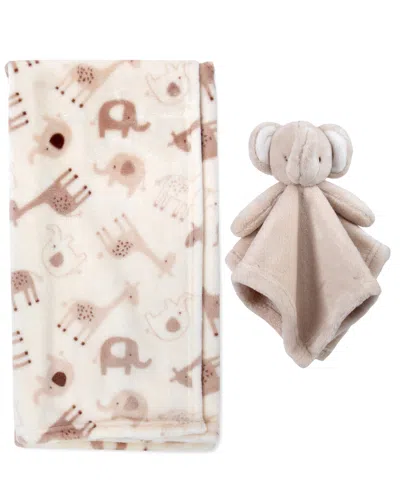 Jessica Simpson Baby Boys Zoo Animal Blanket With Elephant Lovey, 2-piece Set In Taupe