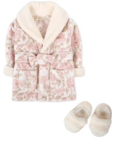 Jessica Simpson Baby Bath Robe With Sherpa Slippers, 2-piece Set In Blush