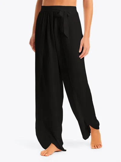 Jessica Simpson Basic Solid Tie Waist Beach Pant Swim Cover In Black