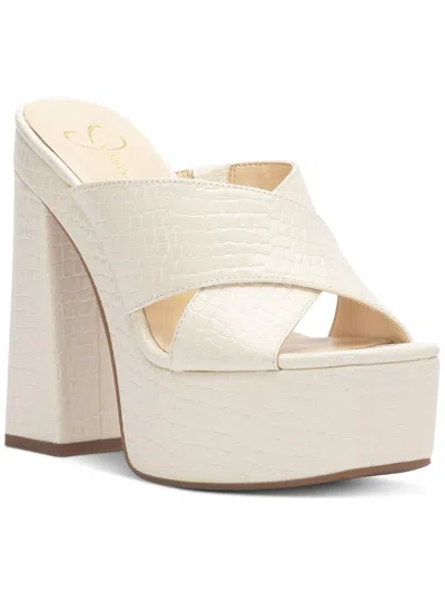 Jessica Simpson Basima Womens Faux Leather Platform Heels In White