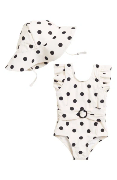 Jessica Simpson Babies' Belted One-piece Swimsuit With Hat In Black