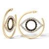 Jessica Simpson Black And White Crystal Eye Hoop Earrings For Women, Gold-tone Statement Earrings In Gold