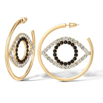 Jessica Simpson Black And White Crystal Eye Hoop Earrings For Women, Gold-tone Statement Earrings