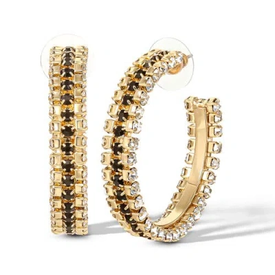 Jessica Simpson Black And White Crystal Hoop Earrings For Women, Gold-tone Statement Earrings