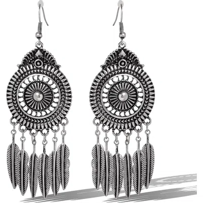 Jessica Simpson Boho Feather Drop Earrings In Metallic
