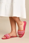 Jessica Simpson Brennara Bright Orchid Woven Rhinestone Slide Sandals In Pink