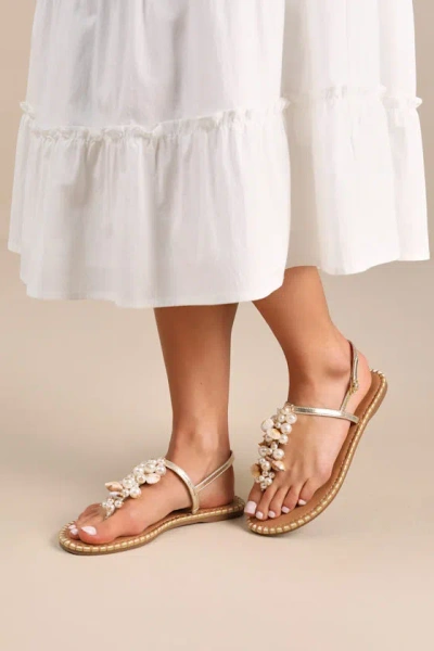 Jessica Simpson Bryelea Gold Pearl Shell Flat Sandals