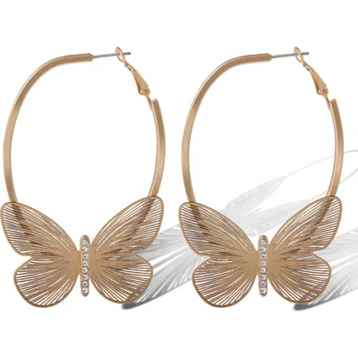 Jessica Simpson Butterfly Hoop Earrings With Clear Crystal In Brown
