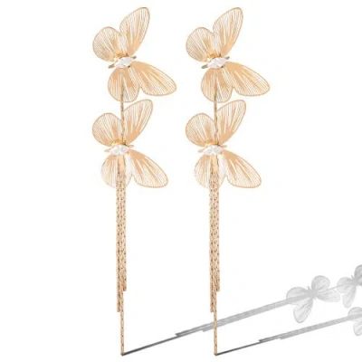 Jessica Simpson Butterfly Tassled-drop Gold-tone Earrings