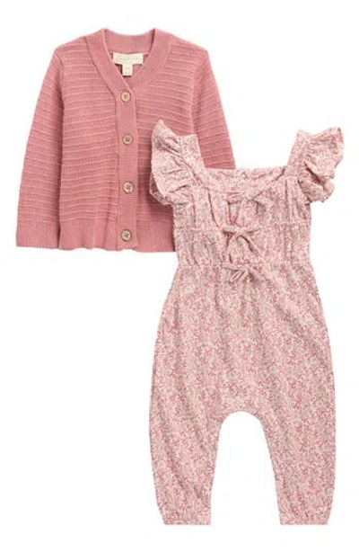 Jessica Simpson Babies'  Buttoned Cardigan & Romper Set In Pink