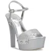 Jessica Simpson Calenta 2 Womens Rhinestone Faux Leather Platform Heels In Silver Rhinestone